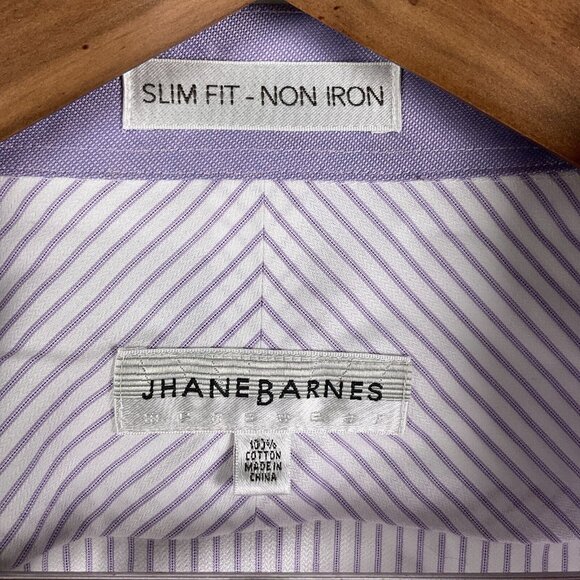 Jhane Barnes Shirt Mens XLarge Purple White Stripe Embossed‎ Slim Fit Dress - Picture 3 of 10